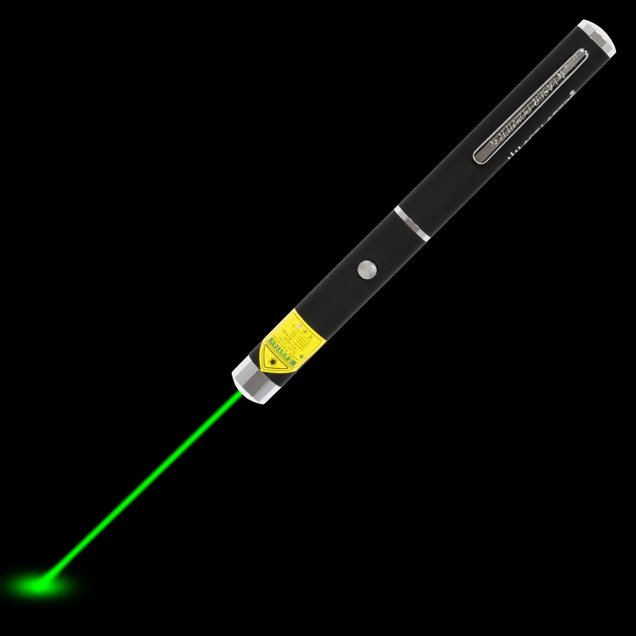 Green laser pen AG-1 with visible laser beam in the dark