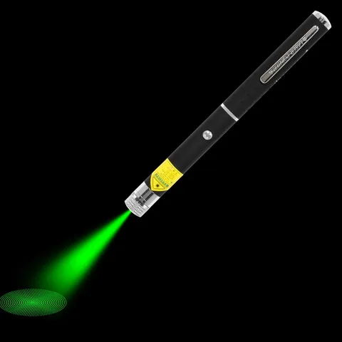 Green laser pen AG-2 with visible laser beam in the dark
