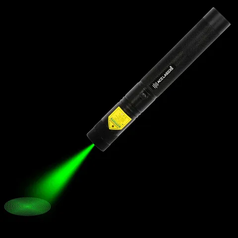 Green laser pointer AGP-1 Pro with visible laser beam in the dark