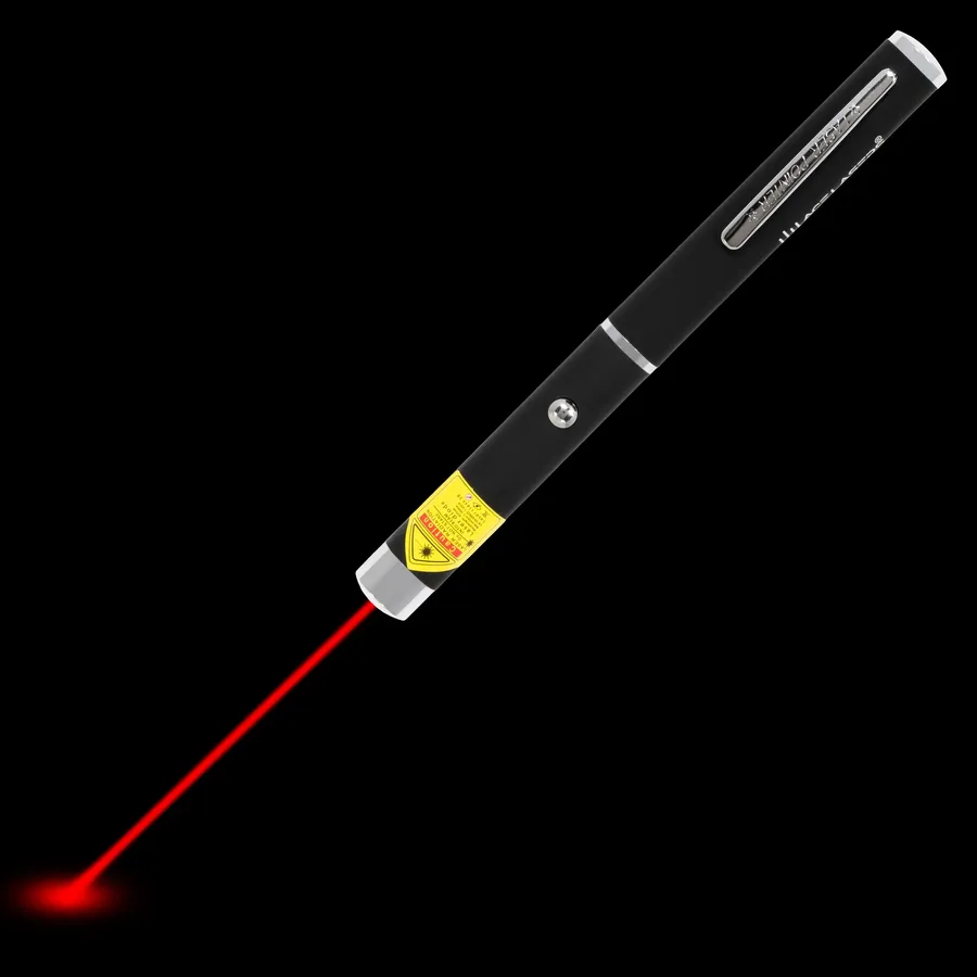 Red laser pen AR-1 with visible laser beam in the dark