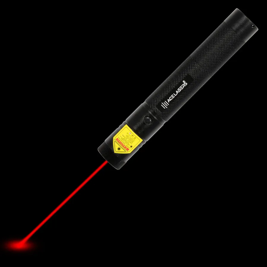 Red laser pointer ARP-1 Pro with visible laser beam in the dark