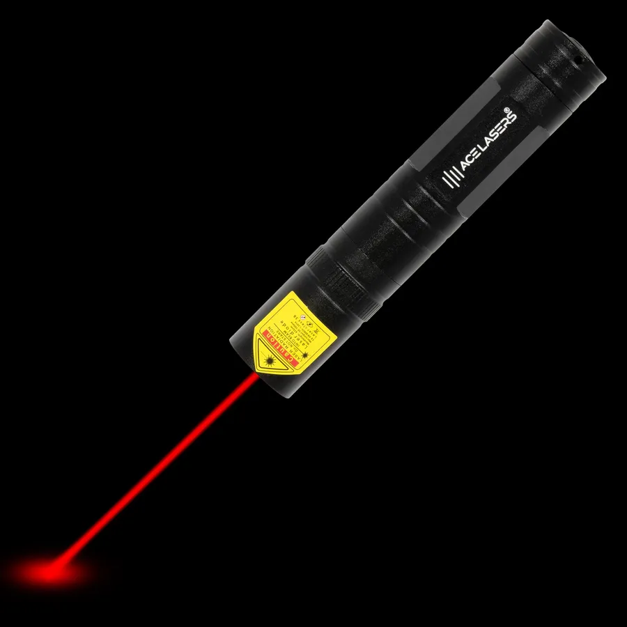 Red laser pointer ARP-2 Pro Mini with visible laser beam in the dark