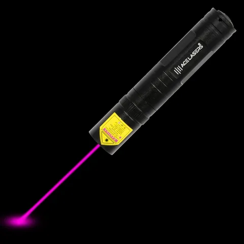 Violet laser pointer AVP-2 Pro Mini with visible laser beam in the dark